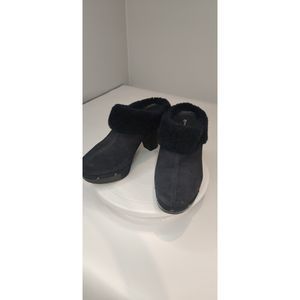 NWOT Rockport Blue Katja Shearling Trim Mule Clogs Shoes Size 9 Adiprene Insoles